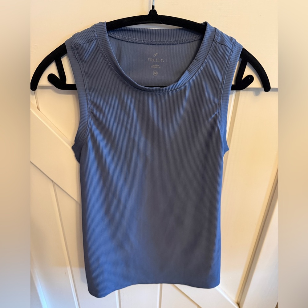 Freely Women’s Sleeveless Ribbed Tank Top — Dusty Blue- M